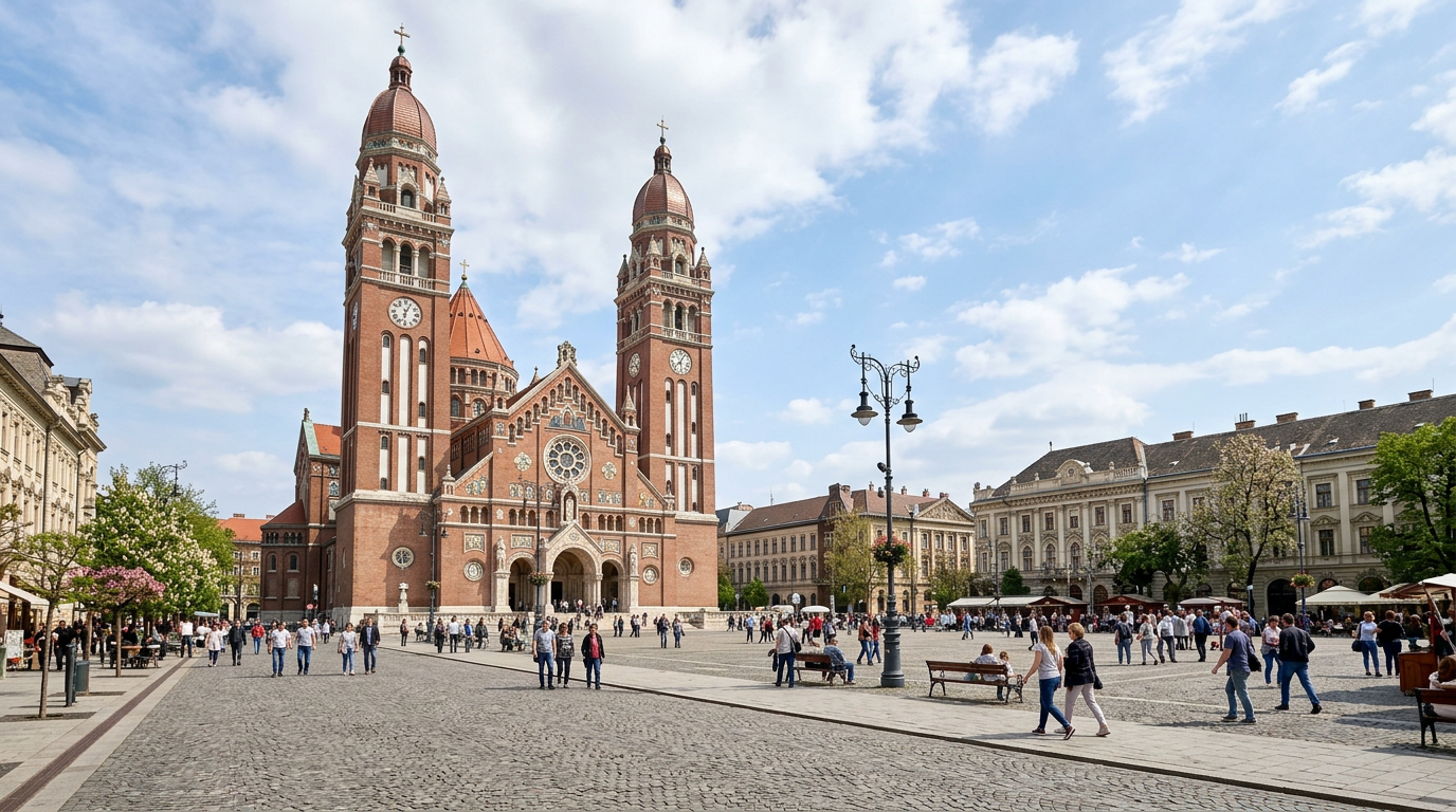 Szeged, fogadalmi templom és nagyvonalú terek