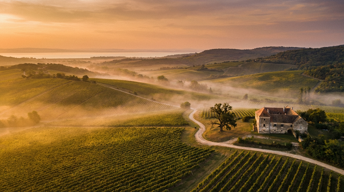 Aranyórás tájkép Magyarországról, utazási hangulat